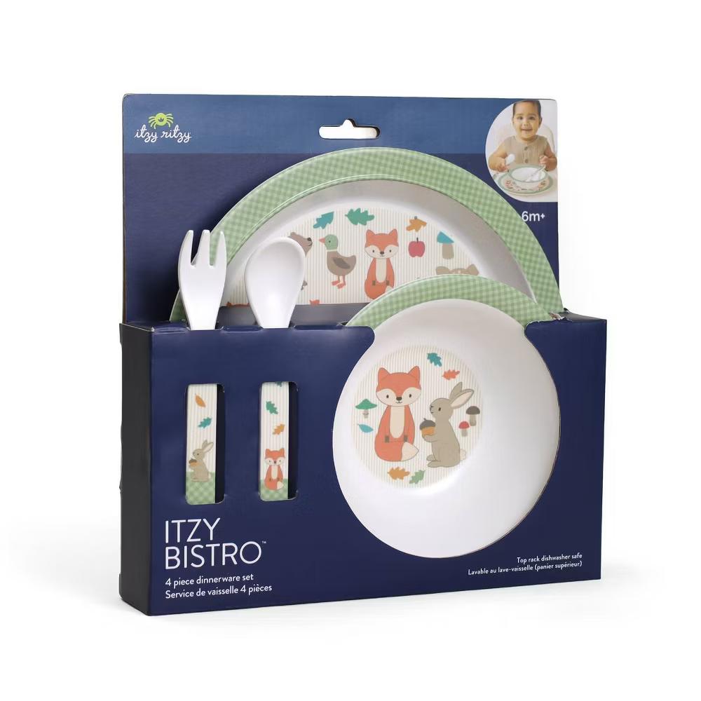 4pc Melamine Itzy Bistro Toddler Feeding Dining Set, Plate, Bowl, Fork and Spoon - Image 23