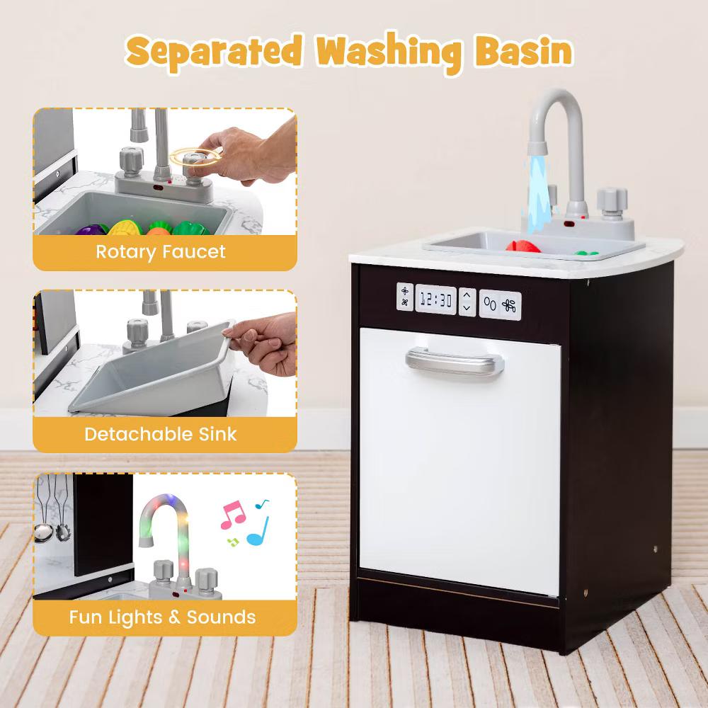 Kids Corner Kitchen Playset Wooden Pretend Play Toy with Microwave WhiteCoffee - Image 10