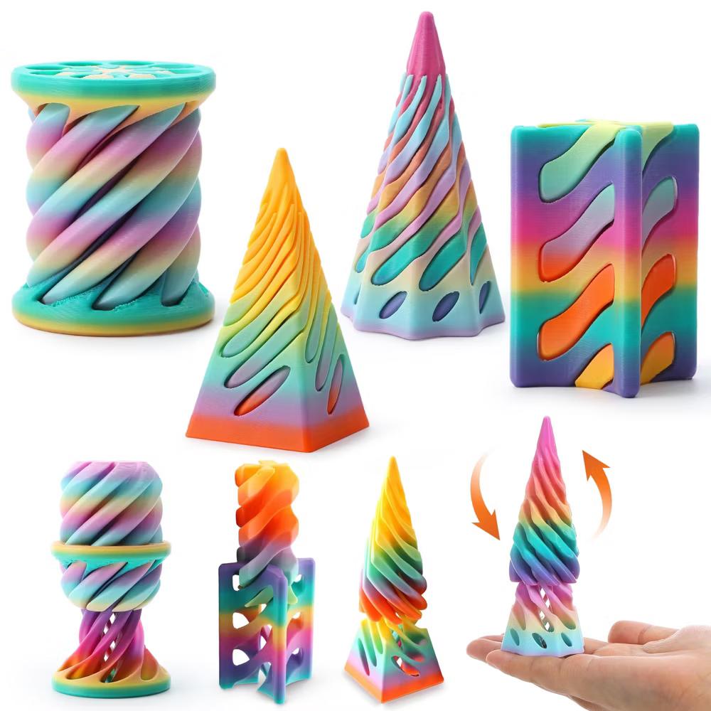 4-Pack Cone Fidget Toys, Pastel Color 3D Printed Spiral Cone & Flexible Pyramid Passthrough Toys for Stress Relief, Kids & Adults - Image 3