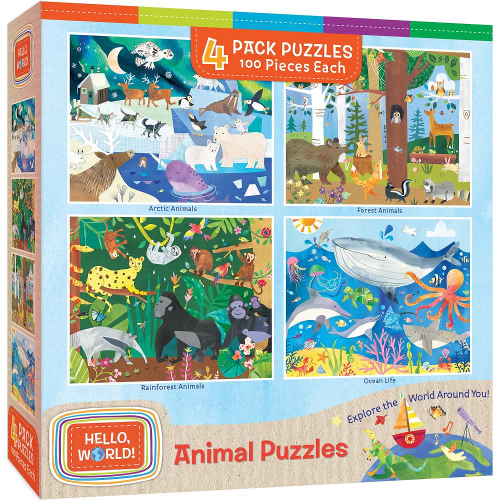 Jigsaw Puzzle Set - Hello World Animals 4-Pack 100 Pieces - Image 4