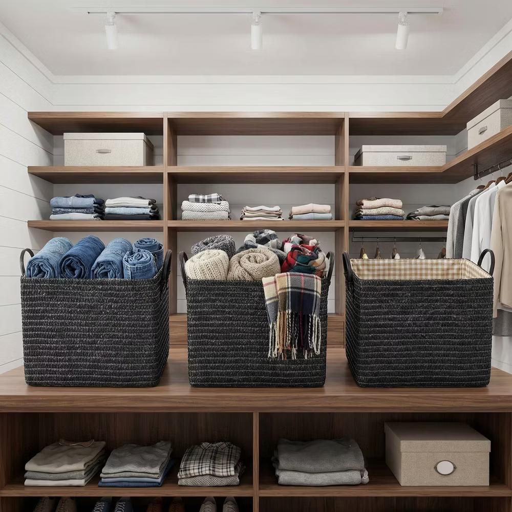 Woven Storage Basket for Clothes Shoes Organizer Bin with Handles - Image 31