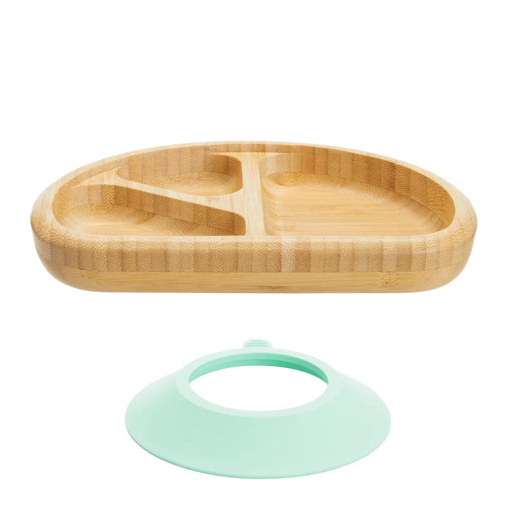 Bamboo Divided Suction Dining Plate: Round Solid Baby Tableware Piece, Light Brown, 7.25"x7.25" - Image 6