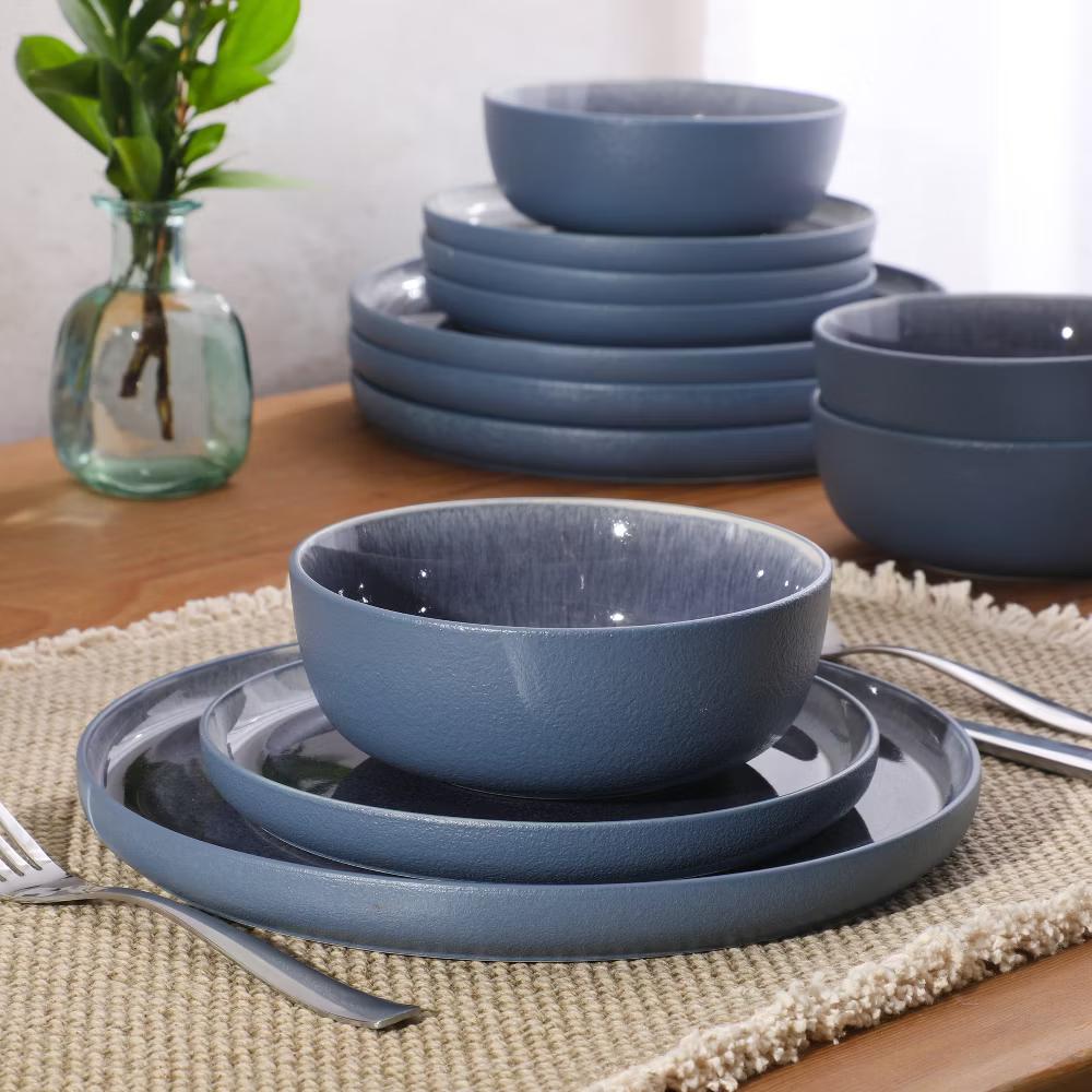 Tahoe Sunset 12 Piece Stoneware Reactive Glaze (Service for 4) Ceramic Plates and Bowls Dinnerware Set - Image 16