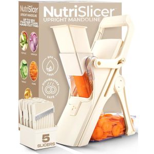 NutriSlicer Upright Mandoline Slicer – 5 Stainless Steel Blades, BPA-Free and Dishwasher Safe