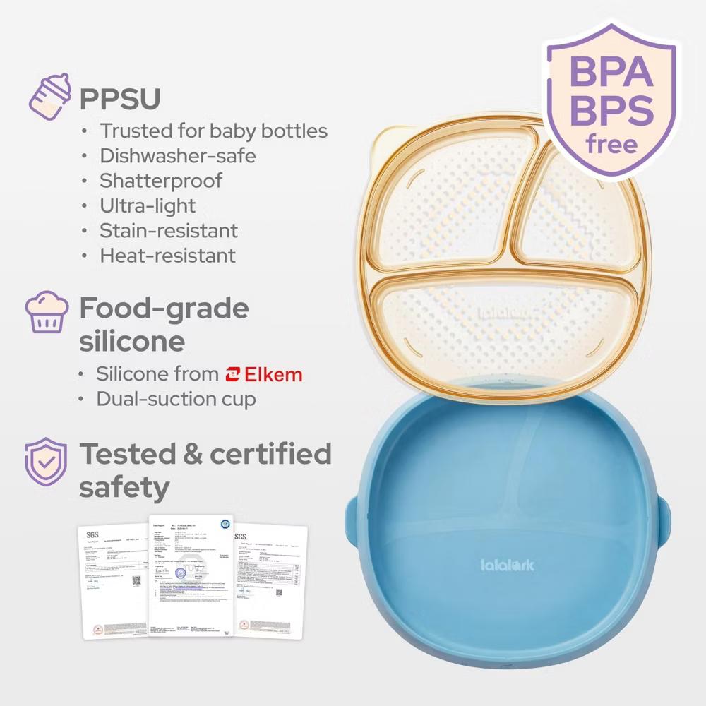 4 PCS Toddler Plates with Suction Base Spoons & Fork Baby Divided Dishes for 0 1 2 3 Years Old PPSU & Food Grade Silicone BPA Free Blue - Image 2