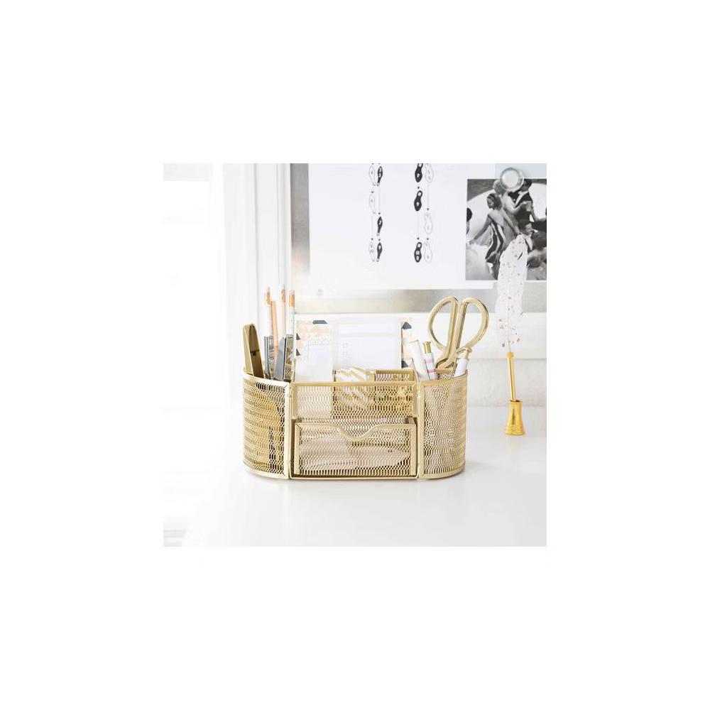 Blu Monaco Small Metal Mesh Desk Organizer with Drawer - Available in Aqua, Gold, and Pink - Image 17