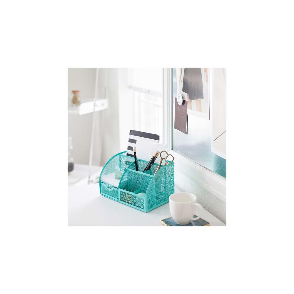 Blu Monaco Desk Organizer with Drawer - Small Metal Mesh Organizer Available in Aqua, Gold, and Pink - Image 4