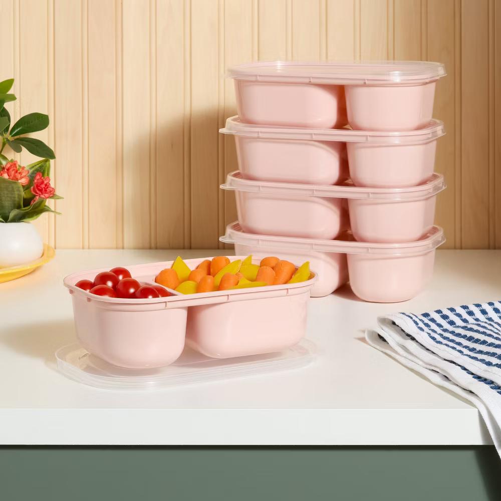10pc (Set of 5) Divided Plastic Meal Prep Food Storage Container Set - Image 6