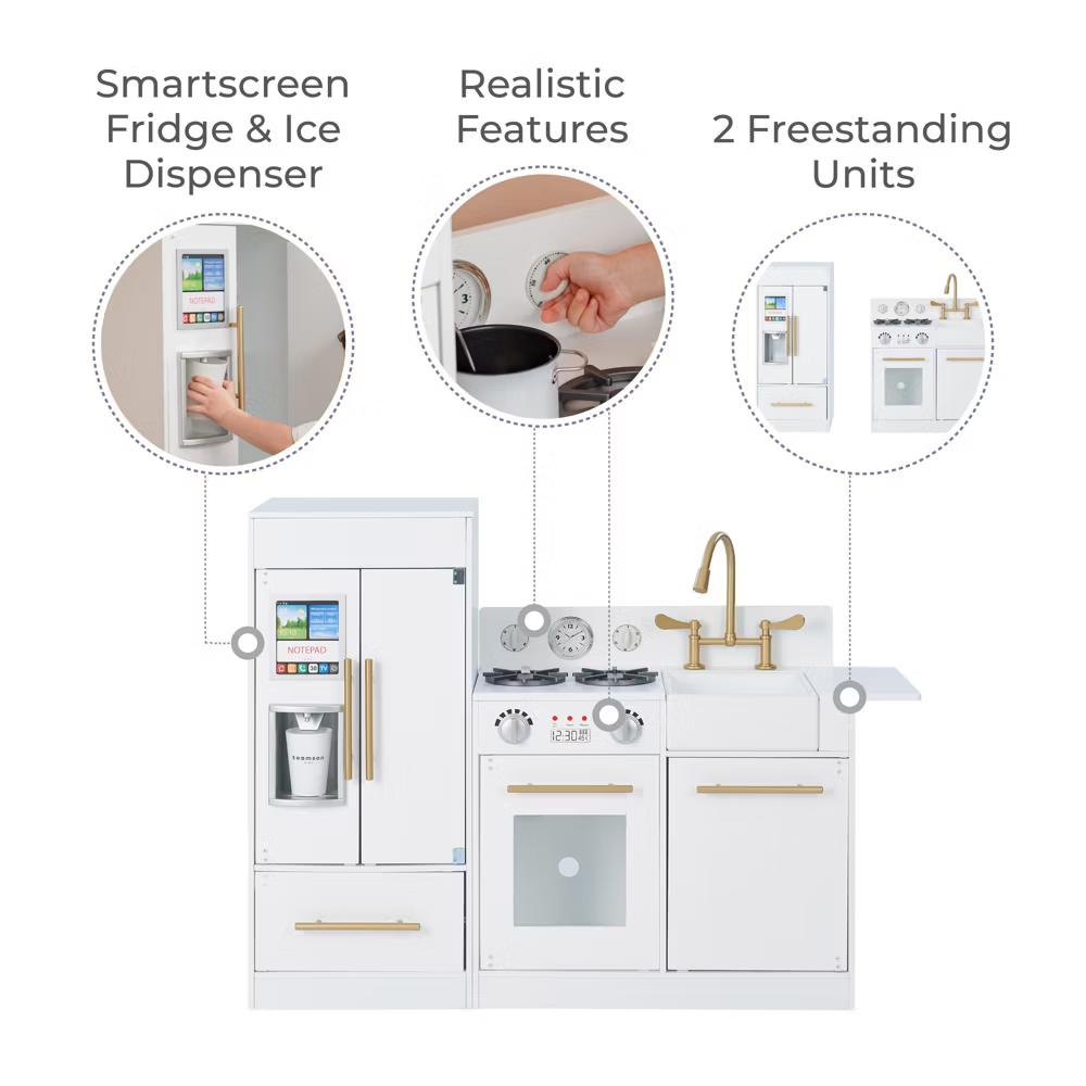 Little Chef Charlotte Modern Wooden Play Kitchen with Realistic Stove, Sink, Fridge & Accessories - Image 21