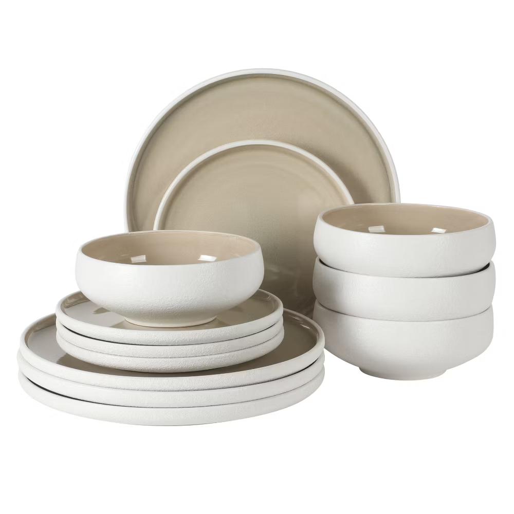 Pacifco Beach Plates and Bowls Sets, 12-Piece Stoneware Dinnerware Sets, Reactive Glaze Dish Set, Service for 4 - Image 16