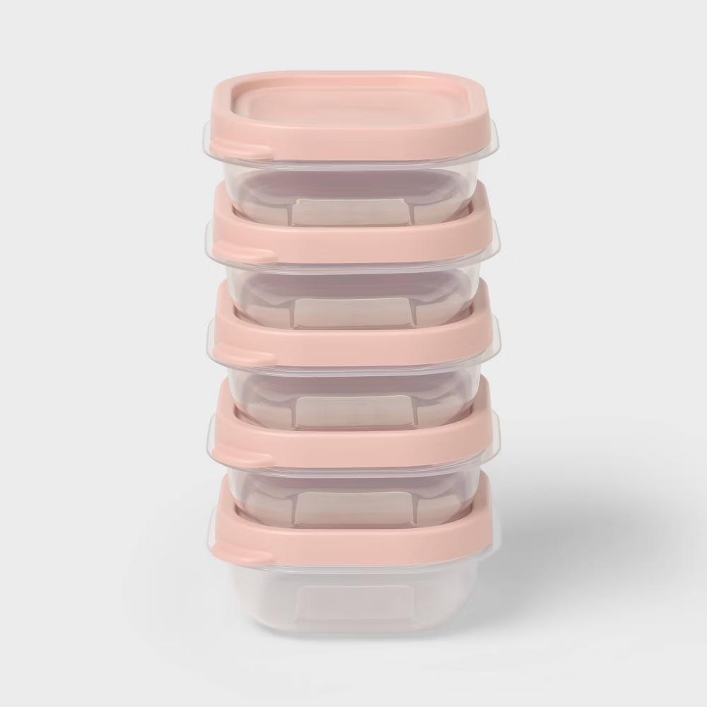 10pc (Set of 5) 1c Plastic Food Storage Container Set Pink - Image 3