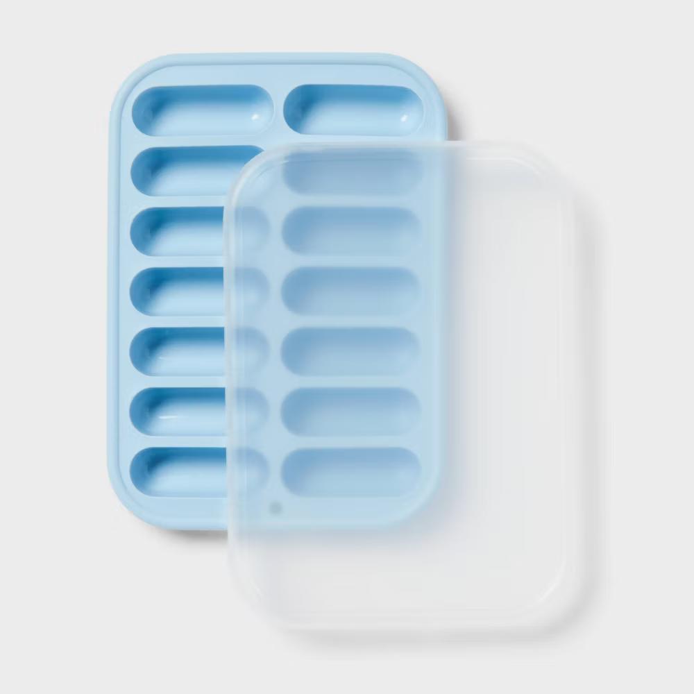 2pc Silicone Water Bottle Ice Cube Tray with Lid Blue
