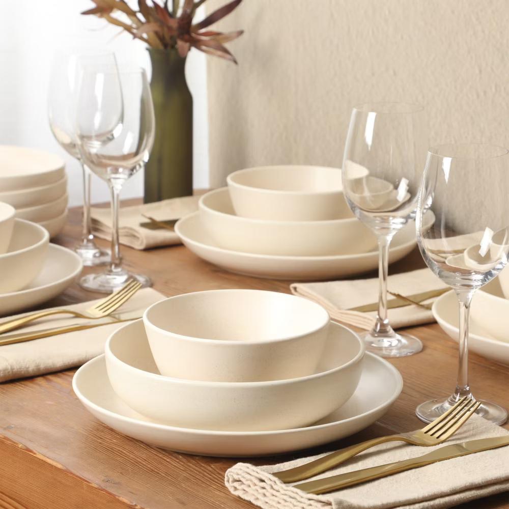 Leeds Court Plates and Bowls Sets, 16-Piece Stoneware Dinnerware Sets, Round Speckle Reactive Glaze Dish Set, Service for 4 - Image 2