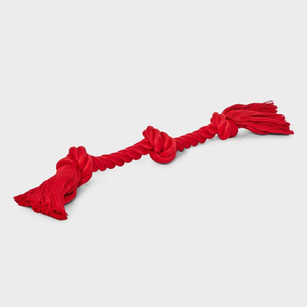 15" Rope Dog Toy - Red: Cotton, For Chew, Tug, Fetch, Chase, 0.3 lbs