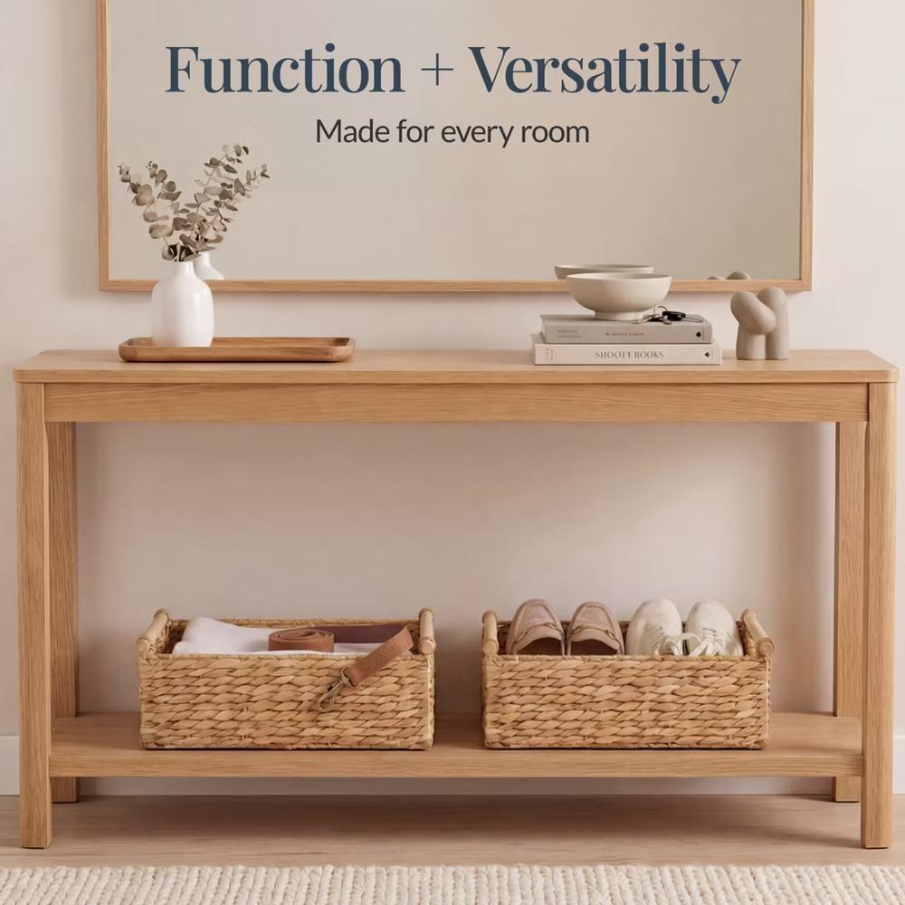 Wicker Storage Basket, Shelf Basket w/ Wooden Handles, Rectangular Storage Bin - Natural - Image 13