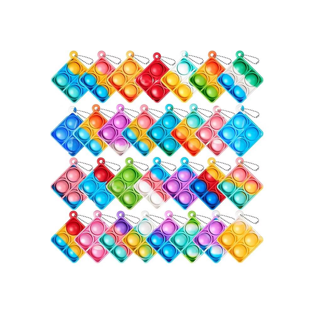 30Pcs Pop Fidget Toys Pop Fidget Keychain Rainbow Bubble Popping Game Mini Fidget Toys Bulk Party Favors for Kids, Sensory Fidget Toys