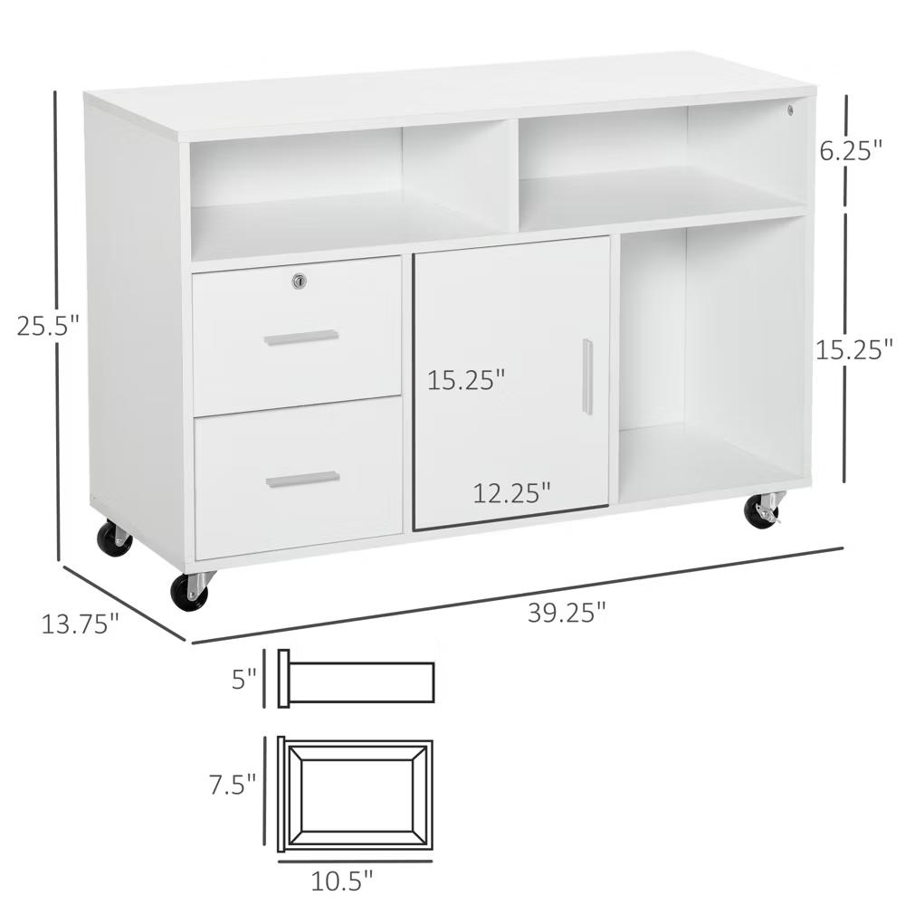 HOMCOM Printer Stand Home Office Mobile Cabinet Organizer Desktop with Caster Wheels, 2 Locking Breaks and Drawer - Image 7