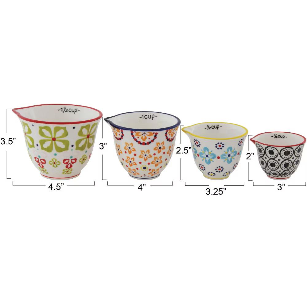Storied Home Floral Hand Stamped Stoneware Measuring Cups (Set of 4 Sizes/Designs) - Image 3