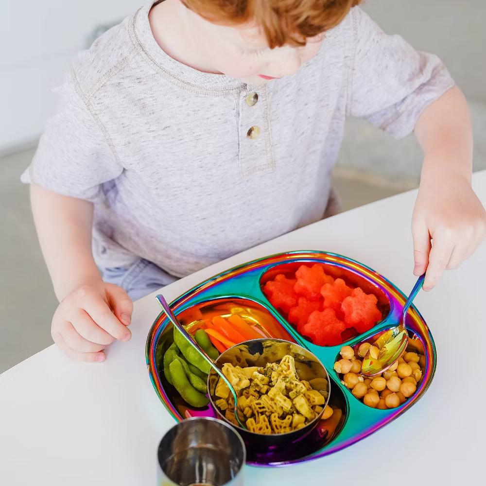 Ahimsa 9.7" Stainless Steel Balanced Bites Divided Plate - Image 7