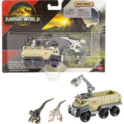 Matchbox Jurassic World Rebirth Dino Transporter Toy Car or Truck and 1-2 Mini Dinosaurs (Styles May Vary)