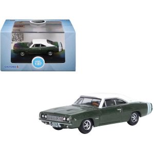 1968 Dodge Charger Racing Green Metallic with White Top and Tail Stripe 1/87 (HO) Diecast Model Car