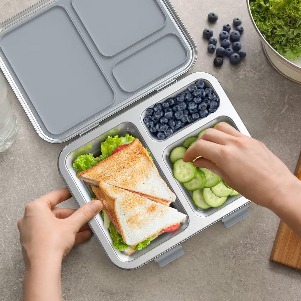 Kids' Stainless Steel Leakproof 3 Compartments Bento-Style Lunch Box - Image 40