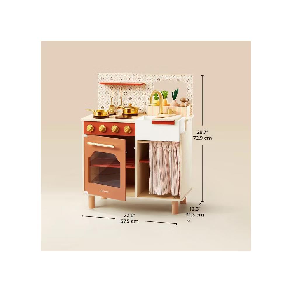 Mediterranean Play Kitchen for Toddlers - Wooden Kids Kitchen Playset with Cutting Food & Cookware - Image 12