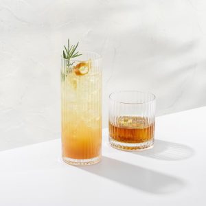 JoyJolt Elle Fluted Highball Juice Tumblers Glass - 16 oz Water Glasses- Set of 2