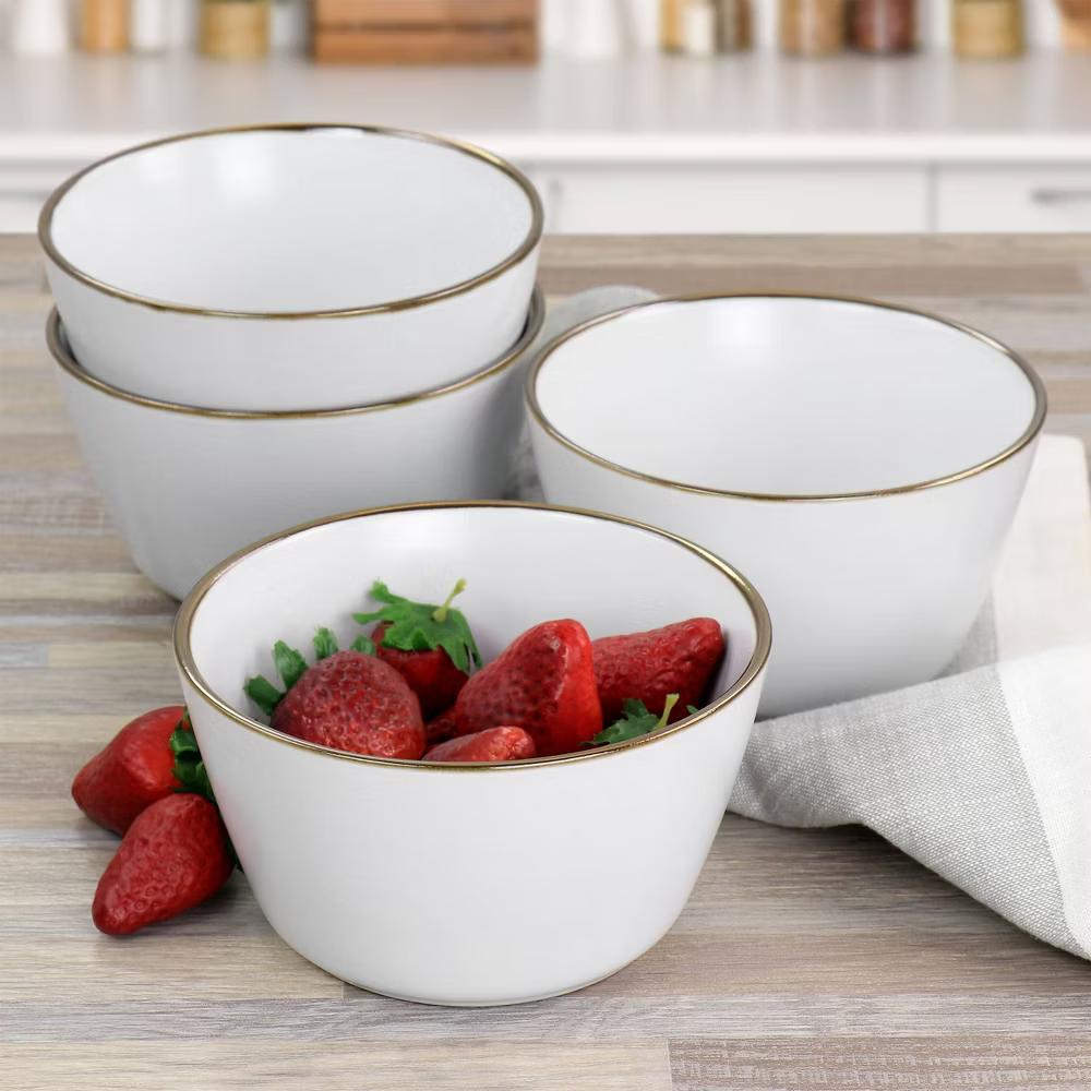 6pc Arthur Stoneware Bowl Set with Rim Matte White/Gold - Image 5
