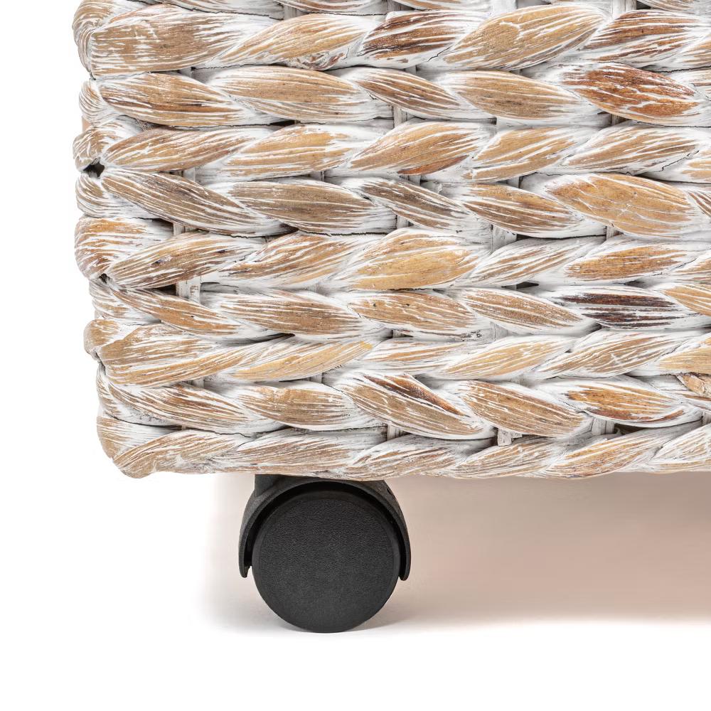 happimess Chett Minimalist Hand-Woven Hyacinth/Wood Underbed Storage Bin with Wheels and Handles - Image 31