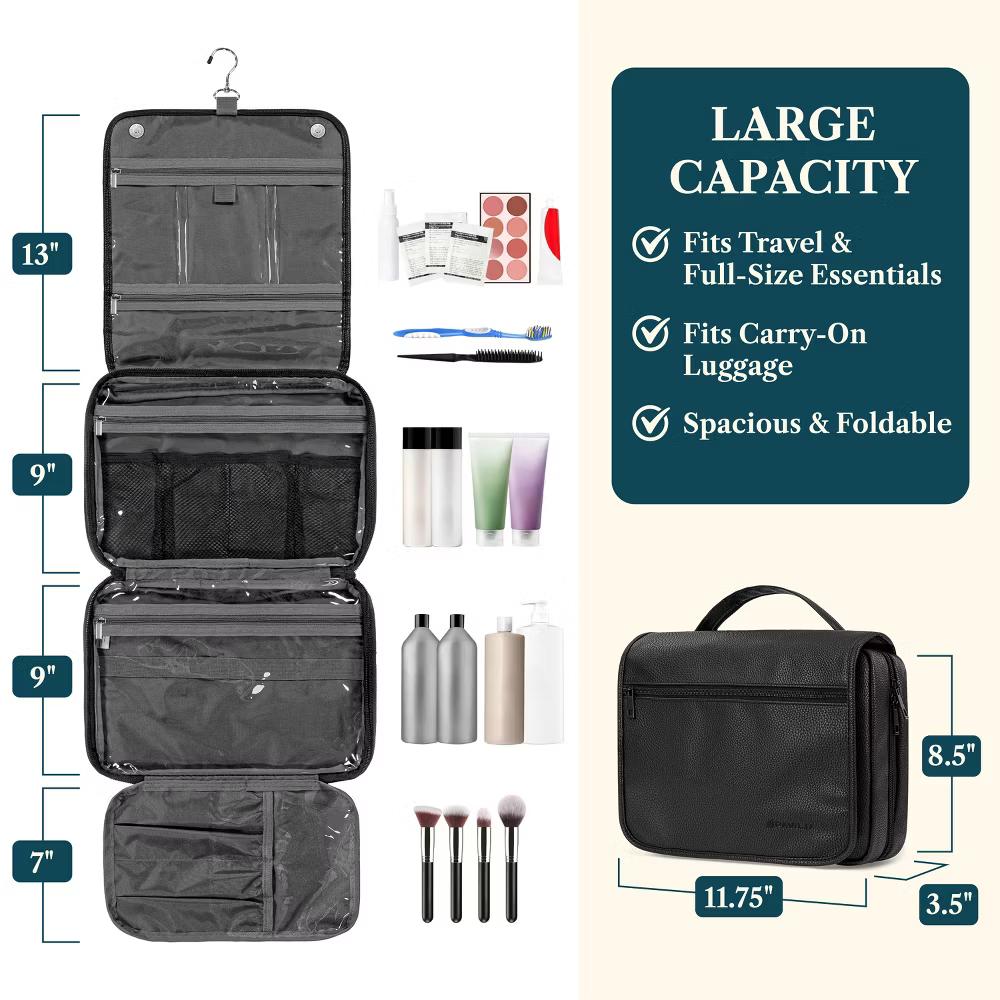 PAVILIA Hanging Toiletry Bag Women Men, Foldable Large Travel Cosmetic Organizer, Water Resistant Makeup Toiletries Essentials Kit - Image 7