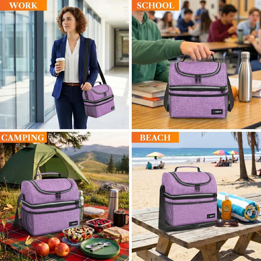 Double Decker Lunch Box Men Women, Insulated Leakproof Cooler Bag Adult Work, Dual Compartment Pail Tote Boys Girls Kids - Image 85