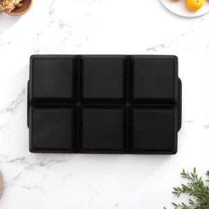6-Cavity Square Ice Tray with Color-Matched Lid Hand Wash Only Silicone 7.09"x4.53"x2.17" 1 Pc