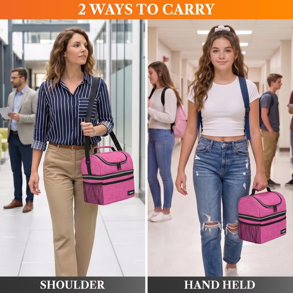 Double Decker Lunch Box Men Women, Insulated Leakproof Cooler Bag Adult Work, Dual Compartment Pail Tote Boys Girls Kids - Image 81