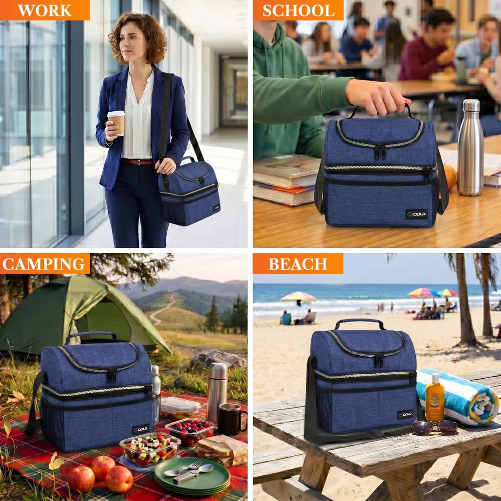 Double Decker Lunch Box Men Women, Insulated Leakproof Cooler Bag Adult Work, Dual Compartment Pail Tote Boys Girls Kids - Image 67