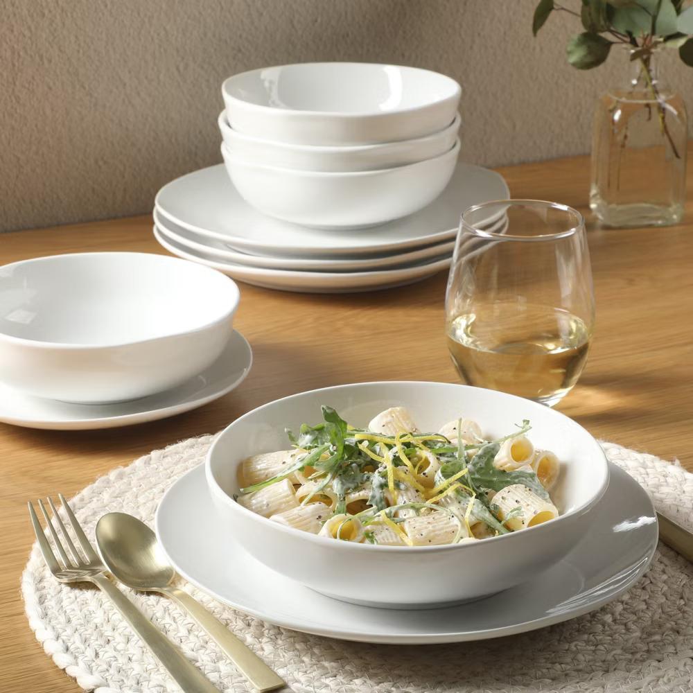 Lindendale 16 Piece Porcelain Ceramic Plates and Bowls Dishes Scratch and Chip Resistant Service for 4 Dinnerware Set - White - Image 3