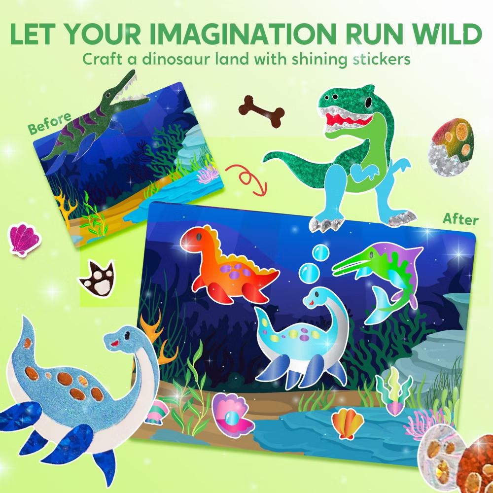 Dinosaur Foil Art Kit for Kids Age 4-8, No Mess Foil Foam Stickers DIY Crafts Creative Toys Birthday Christmas Gifts School Prize for Boys Girls - Image 3
