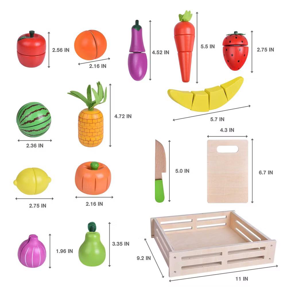 Fun Little Toys 35 PCS Wooden Cutting Food Set, Pretend Play Kitchen Accessories for Kids - Image 2