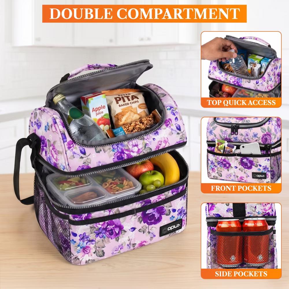 Double Decker Lunch Box Men Women, Insulated Leakproof Cooler Bag Adult Work, Dual Compartment Pail Tote Boys Girls Kids - Image 32