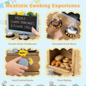 Mud Kitchen with Canopy, Fir Wood Play Kitchen Set for Boys & Girls with Water Tank