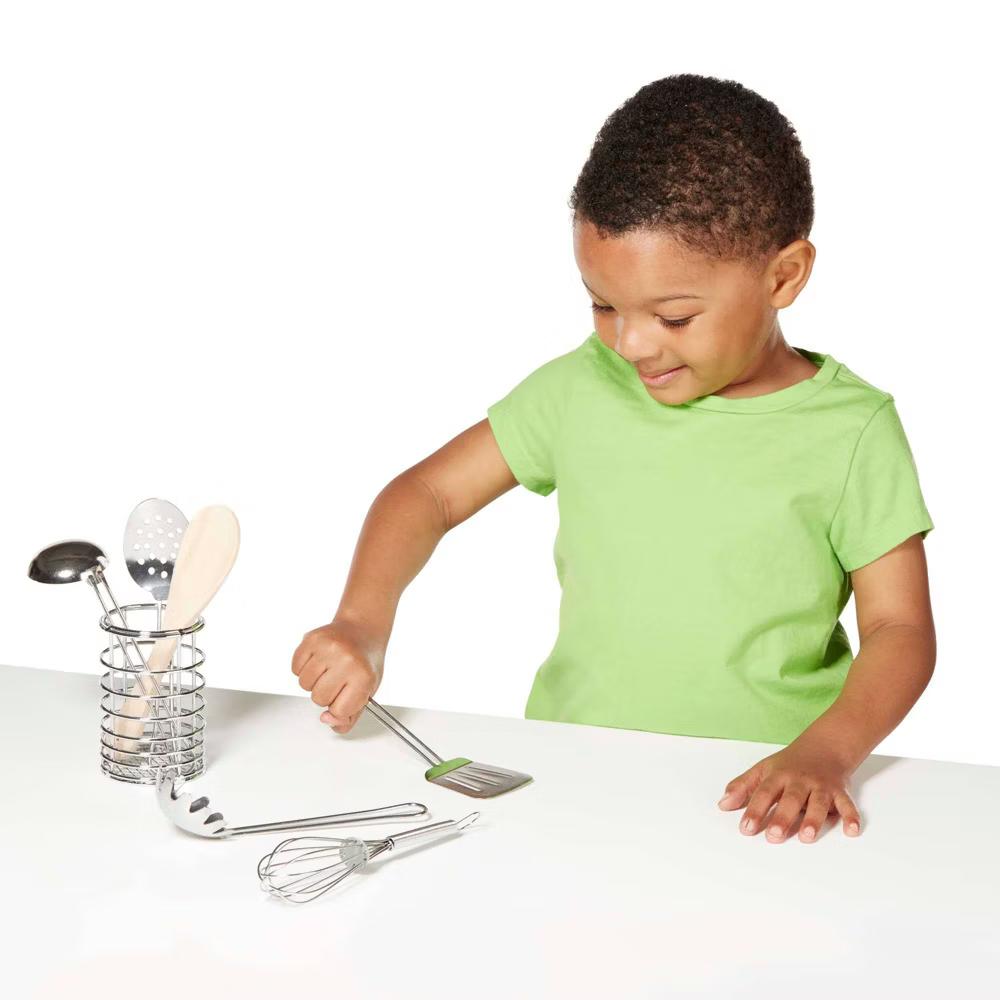 Stir and Serve Cooking Utensils (7pc) - Stainless Steel and Wood: Pretend Kitchen Accessories Set - Image 7