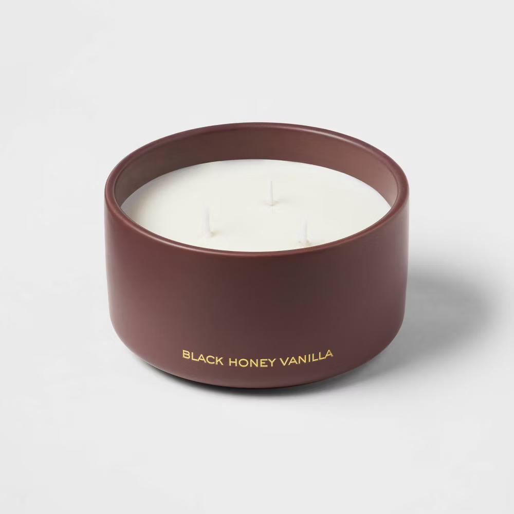3 Wick 15oz Ceramic Black Honey Vanilla Jar Candle - Image 2