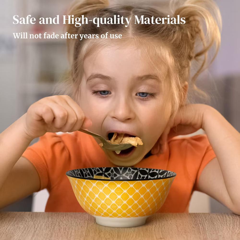 Etokfoks Set of 6 23oz Ceramic Soup and Cereal Bowls Vibrant Colorful Geometric Porcelain Kitchen Bowls Dishwasher Microwave Safe - Image 3