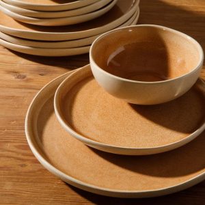 Manila Bay 12-Piece Stoneware Dinnerware Set, Service for 4, Reactive Glaze Modern Artisan Plates & Bowls