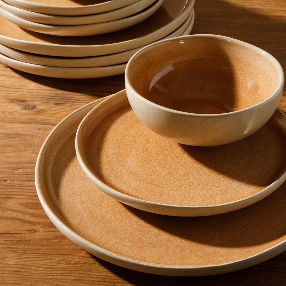 Manila Bay 12-Piece Stoneware Dinnerware Set, Service for 4, Reactive Glaze Modern Artisan Plates & Bowls