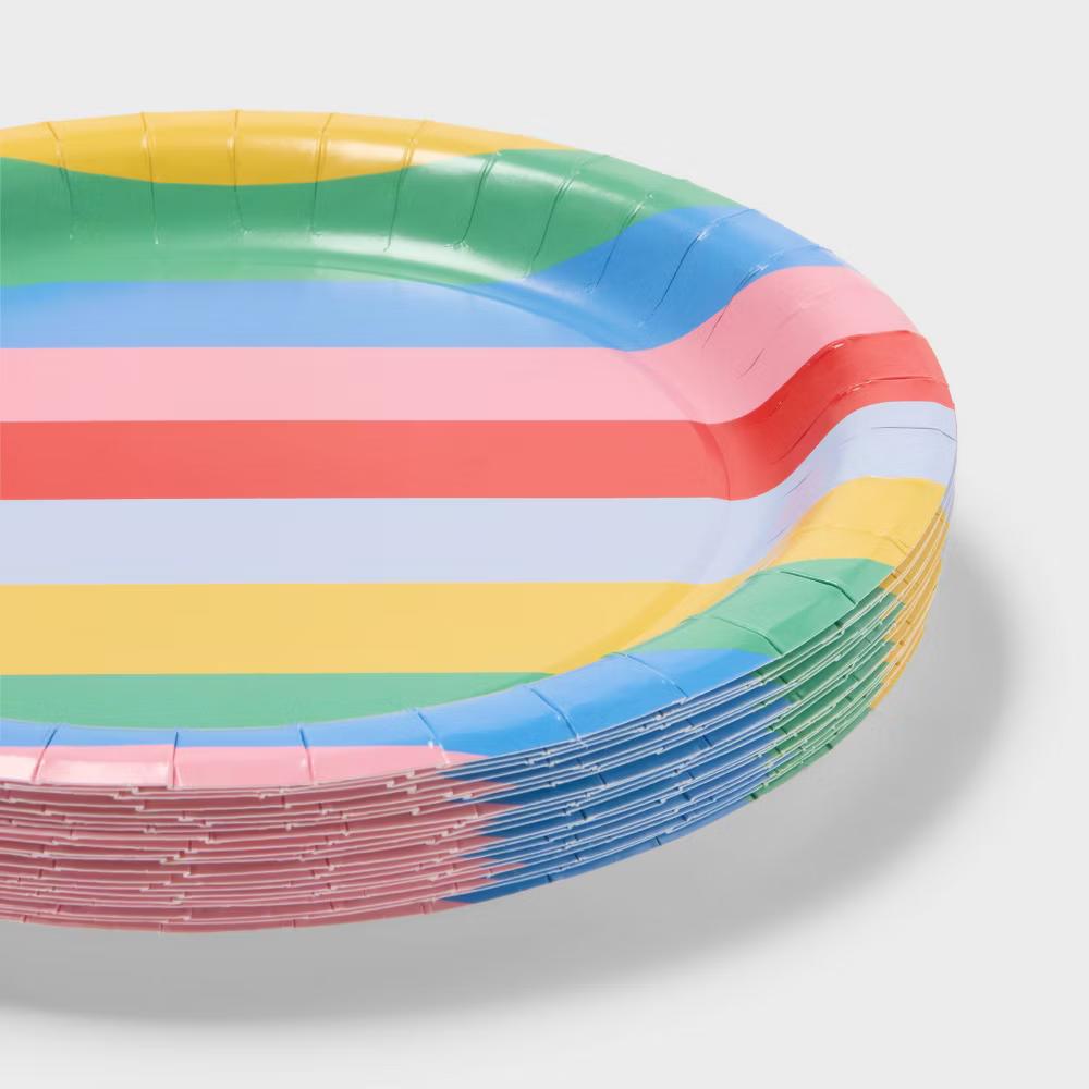 20ct Rainbow Stripe Birthday Dinner Paper Plates - " - Image 3