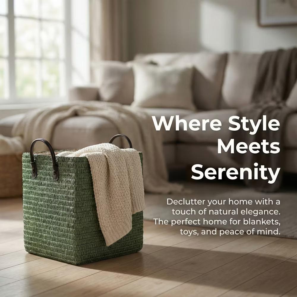 Woven Storage Basket for Clothes Shoes Organizer Bin with Handles - Image 16