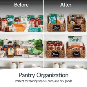 Hyacinth Angled Pantry Storage Baskets W/ Handles, Chalkboard & Marker