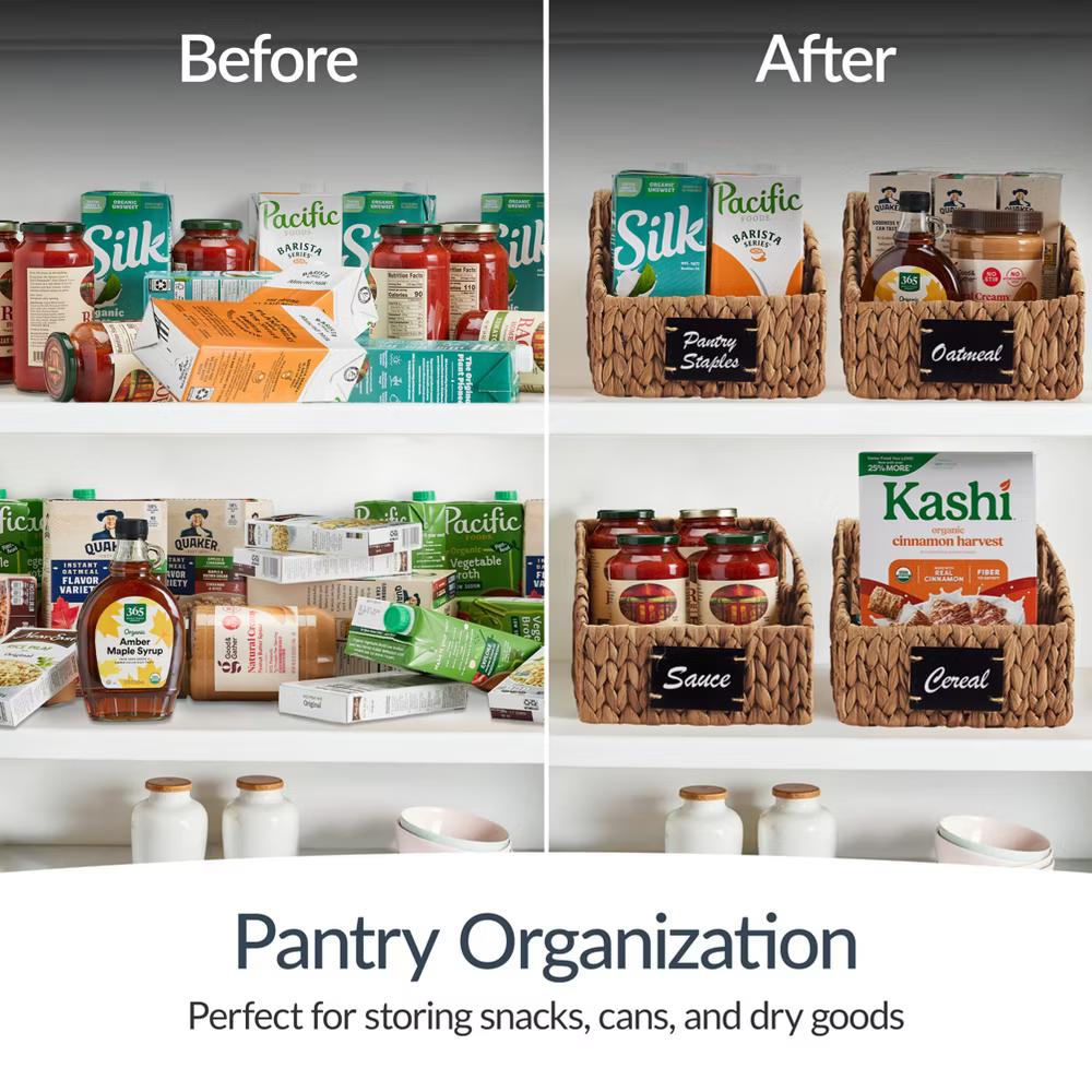 Hyacinth Angled Pantry Storage Baskets W/ Handles, Chalkboard & Marker