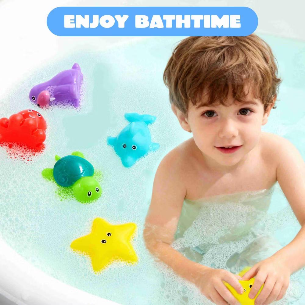 6 Pcs Sea Animal Bath Toys, Sealed No-Hole Mold Free Bathtub Toys for Kids, Non-Toxic Soft Water Vehicles Toys Squeezable Float on Water - Image 4